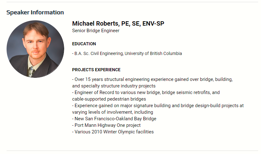 Michael Roberts, Speaker Information