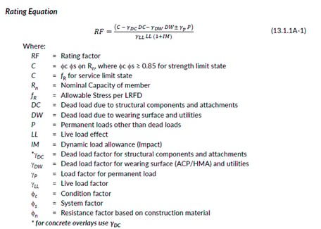 Rating equation as per AASHRO LRFR 2019