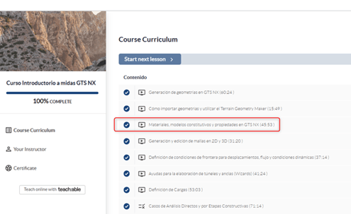 Toma de pantalla del “Curso introductorio a midas GTS NX”
